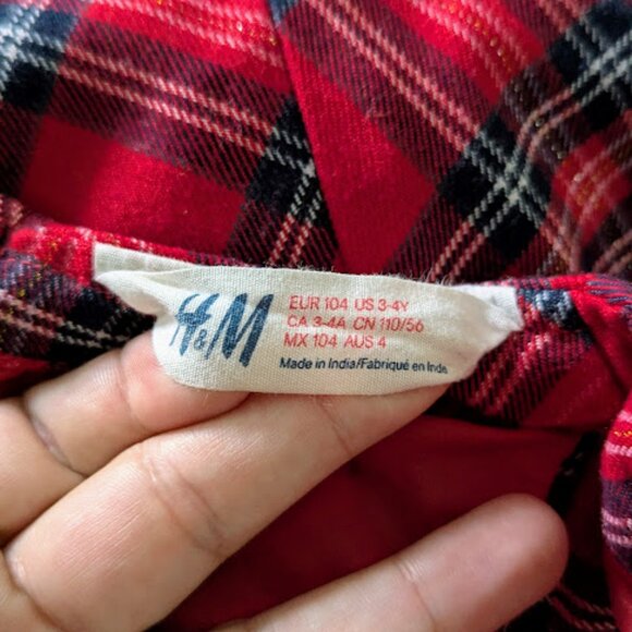 H&M Girls Red Checked Sleeveless Holiday Dress with Bow and Pockets Size 3 4 - Picture 7 of 8